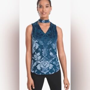 White House Black Market Blue Salma Velvet Burnout Shell Sleeveless Blouse Sz 8